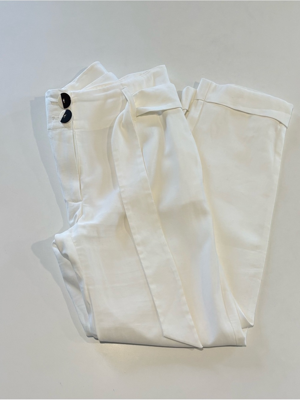 Mango | White | XS | Linen Blend | High-Waist Trousers | Belt & Button Detail